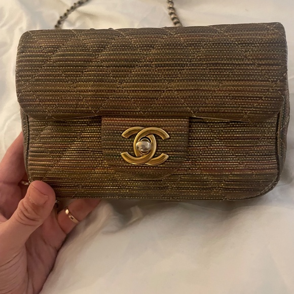 Chanel multicolor gold stripe raffia effect. chain small bag - Picture 2 of 9
